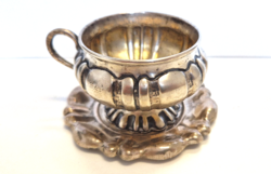 Silver coffee cup and saucer with glass insert
