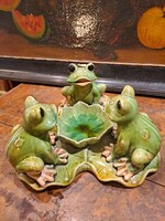 Earthenware serving centerpiece with frogs