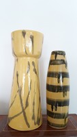 Retro ceramic vase with yellow green stripes 2 pcs