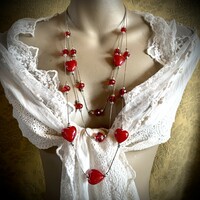 Beautiful Vintage 1970's Red Murano Glass Hearts 3 Row Necklace Flawless