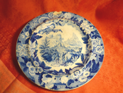 Antik angol porcelán, angyalkás, jelenetes tányér