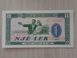 Albán 1 lek aUNC bankjegy 1976 ropogós szép állapot