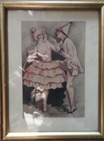 Antique watercolor painting: couple - portrait