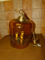 Copper - amber colored thick polished glass lamp with 3 candles