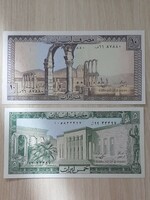 Libanon 5 és 10 livre UNC bankjegy