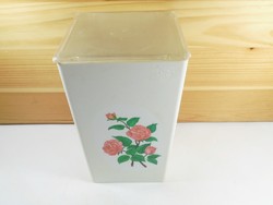 Old retro plastic box flower pattern kitchen storage with lid - approx. 1970s