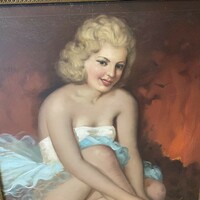 Gyönyörű nagy blondel keretes olaj festmény