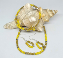 Austrian galvanized yellow-beige crystal necklace bracelet set