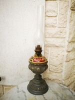 Petroleum Lamp, Majolica Insert, Table Lamp, Art Nouveau