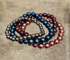 Dark blue, purple, mauve, dark gray, red, silver, rainbow colored hematite unisex mineral bracelet