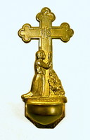 Copper holy water container with praying girl
