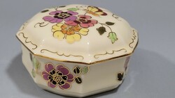 Zsolnay pillangós, kézzel festett porcelán bonbonier, ékszer tartó