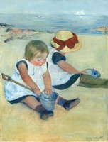 Mary Cassatt - Gyermekek játszanak a tengerparton - reprint