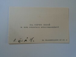 ZA417.3 Dr. Sipos Ernő -m. kir. pénzügyi könyvvszakértő -névjegykártya 1930's