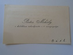 ZA416.17 Pártos Mihály- Takarékpénztár vezérigazgató Kübekháza névjegykártya 1930's