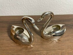 For sale: 2 thick silver-plated unique swan candle holders