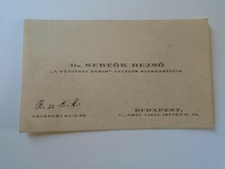 ZA417.6 Dr. Sebeők Dezső a Pénzügyi Kurir felelős szerkesztője -névjegykártya 1930's