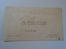 ZA417.28 Dr. bizáki Puky Endre a képviselőház alelnöke ( külügyminiszter) - névjegykártya 1930's