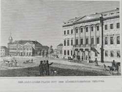 Berlin alexanderplatz with the Royal City Theater. Original wood engraving ca. 1835