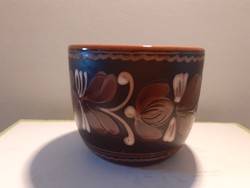 Old Hódmezővásárhely ceramic pot folk brown hmv flowerpot