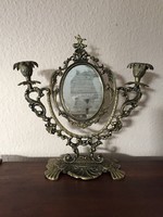 Antique vanity table mirror with candle holder