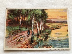 Antique, old litho postcard - warm greetings for your name day -3.