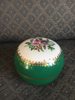 Herend green fondue painted bonbonier with mirrored medallion decor