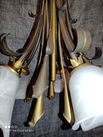 Vintage honsel florentine cala kala ceiling lamp 5-light chandelier with bronzed metal glass shades