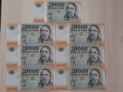 20,000 HUF banknote 2017 unc 7 pcs serial number tracking gc series