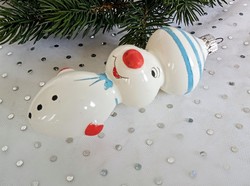 Régi Soproni üveg hóember karácsonyfa dísz 12cm
