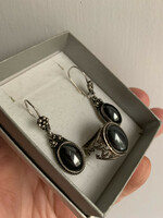 Antique silver earring ring with hematite stones