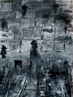 "Siratófal " akril festmény,  40 x 30 cm,  fa, szép fekete fakerettel, szignózott