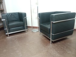 Bahuaus design LC2 fotel pár, LeCorbusier bőr fotel pár