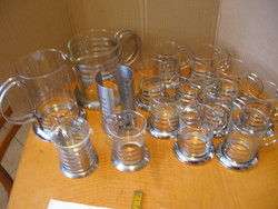 Retro glass glasses and spout in a striped wmf stainless steel holder