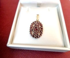 Antique silver gilded Czech garnet pendant