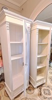 Pewter narrow storage cabinet with bookshelves