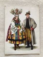Old graphic Polish - lowicz wedding folk costume postcard - -3.