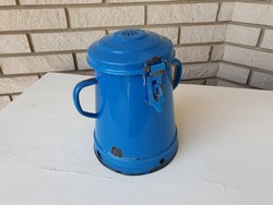 Old blue enameled wm ladle enameled 2 l metal pot in bucket Weiss Manfred ladle