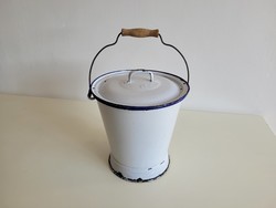 Old white enamel wm csepel lidded milk bucket cheese milking bucket enameled weiss manfréd pot