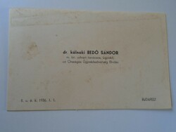 ZA418.8 Dr. kálnoki Bedő Sándor az Országos Ügyvédszövetség elnöke  névjegykártya 1930's