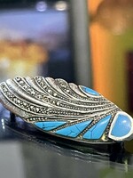 Vintage silver brooch with turquoise stones
