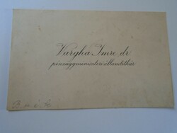 ZA418.16 Dr. Vargha Imre  pénzügyminiszteri államtitkár - Szolnok  névjegykártya 1930's