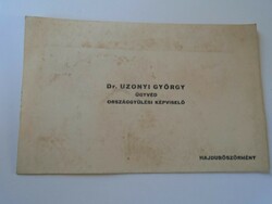 ZA418.1 Dr. Uzonyi György ügyvéd -országgyűlési képviselő Hajdúböszörmény névjegykártya 1930's