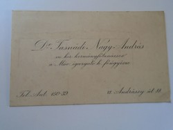 ZA418.14 Dr. Tasnádi Nagy András -igazságügyi miniszter  (Máv főügyésze)- névjegykártya 1930's