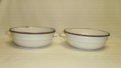 Two old white enamel bowls - together