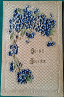 Antik virágos dombornyomott képeslap, üdvözlőlap, nefelejcs