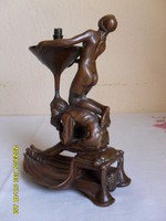 19th C. Austrian pewter nude sculpture, petroleum lamp base with match holder