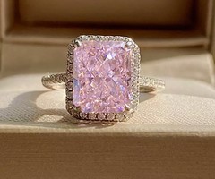 Pink Moissanite Gyémánt Luxus Gyűrű, ritka gyönyörű különlegesség