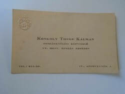 ZA418.3 Konkoly-Thege Kálmán huszárezredes, országgyűlési képviselő  névjegykártya 1930's