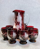 Crimson ruby cut crystal wine glass set with pitcher